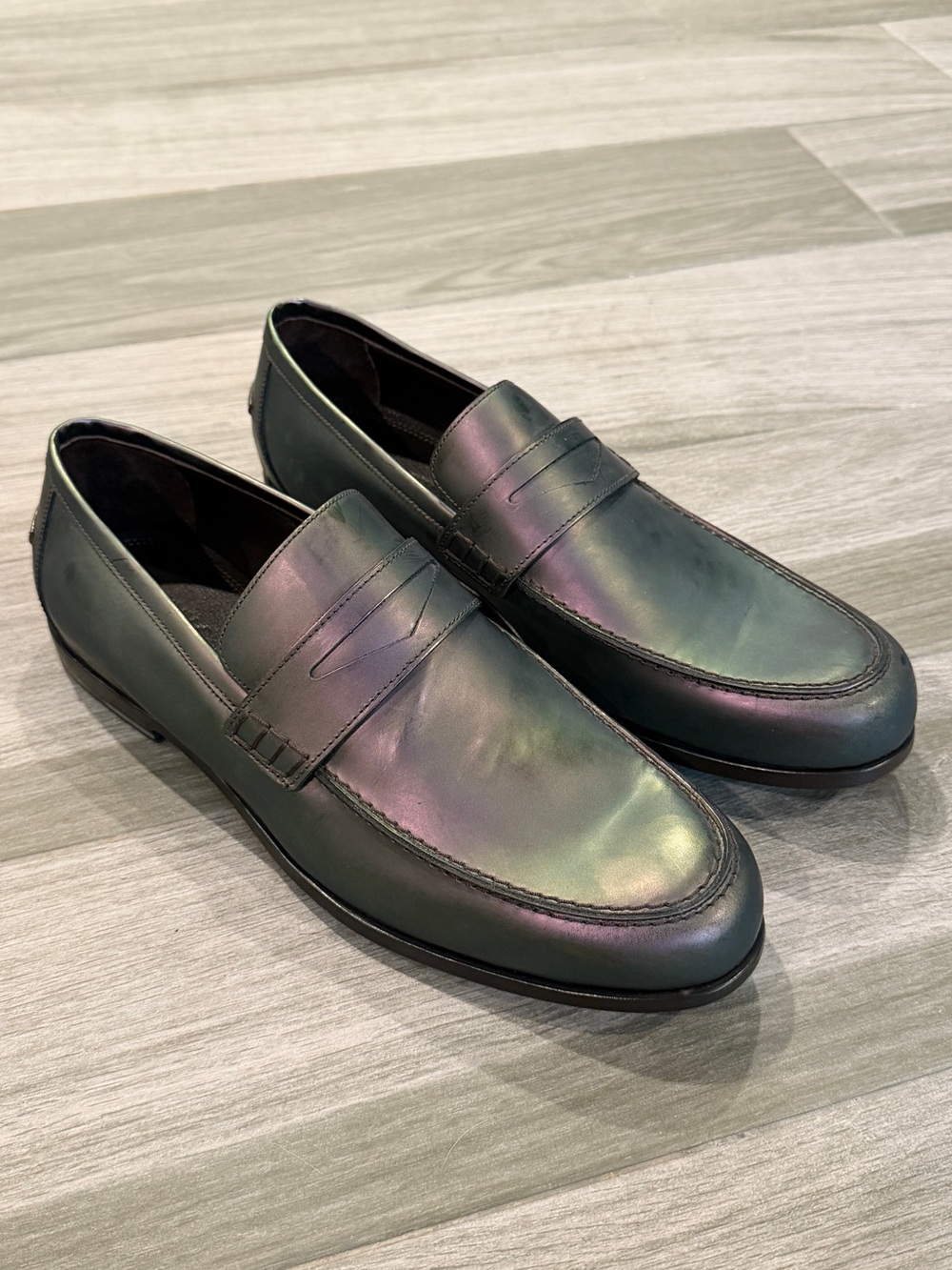 Jimmy Choo Men's Darblay Penny Loafers Shoes Pearlized Camouflage Leather Black